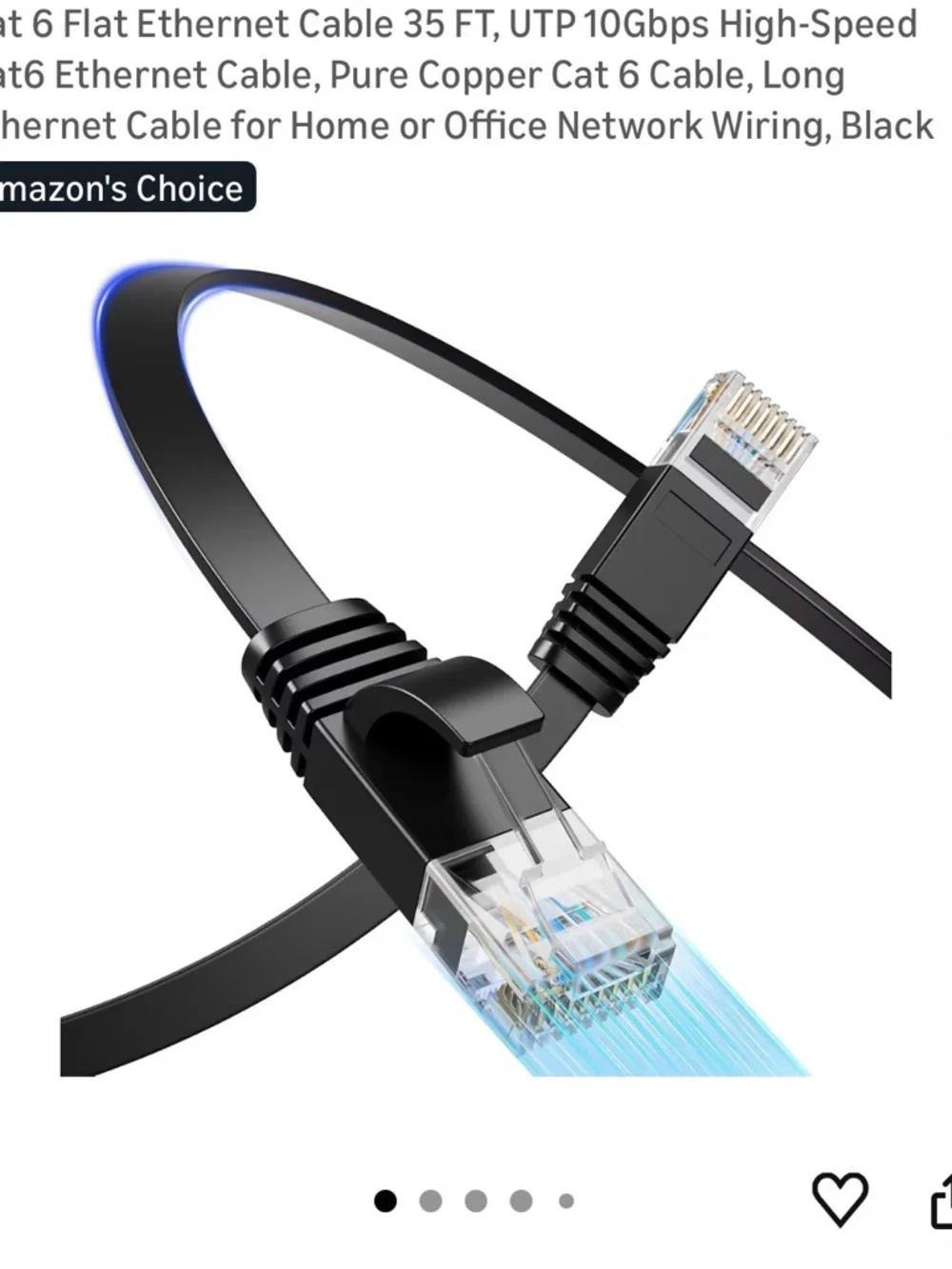 Flat Black Cat6 Ethernet Cable - 35ft (Picture)